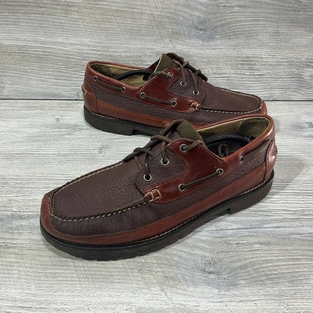 LL Bean Allagash Bison Handsewn Boat Shoes Oxford 244472 Brown Men's Size 12 EE